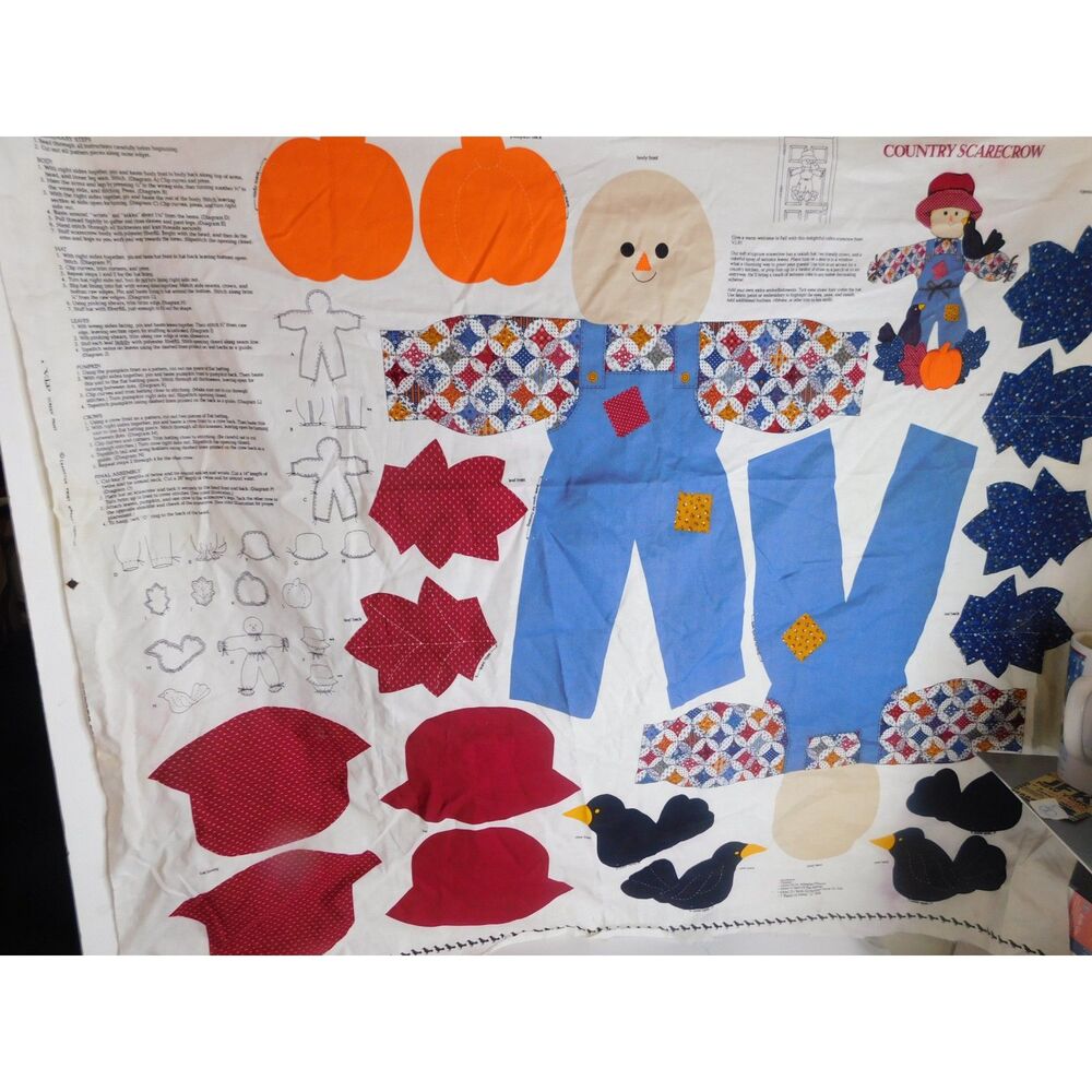 Vintage Cranston Print Works Country Scarecrow Autumn Fabric Panel Sewing Craft
